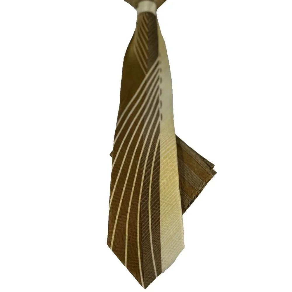 Boy's Clip-on Tie Hanky Set Gold Yellow Mustard 100% Polyester 9.5